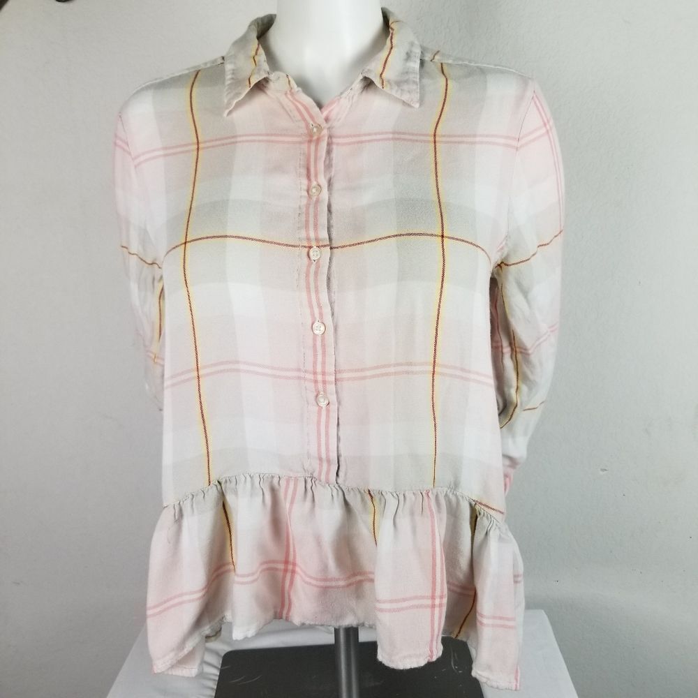 Express Pastel Plaid Peplum Button Front Top Size‎ M